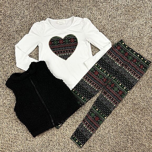 Btween Girls Sz 7 Christmas Holiday 3 Piece Legging Shirt Vest Set Multicolor - Picture 1 of 16